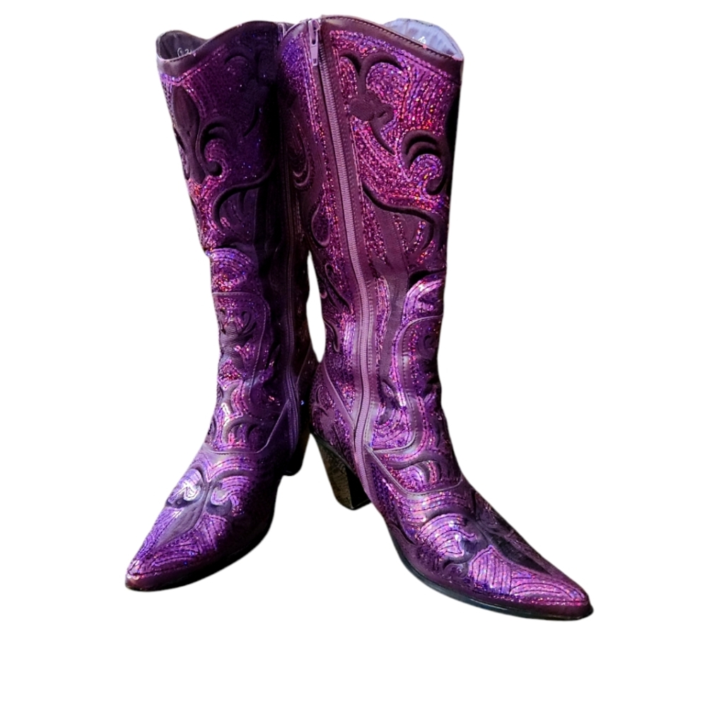 Helen's Heart Purple Sequin Tall Boots Size 10